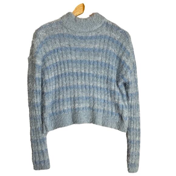 Y2K Candies Eyelash Sweater Women’s Small Stretch Mock Neck Blue Striped Cozy - Picture 1 of 9